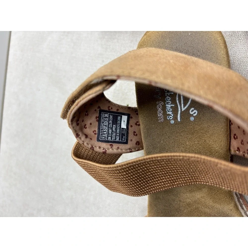 Bobs Skechers Sandals Womens 7.5 Brown Wedge Memory Foam Desert Chill Vegan